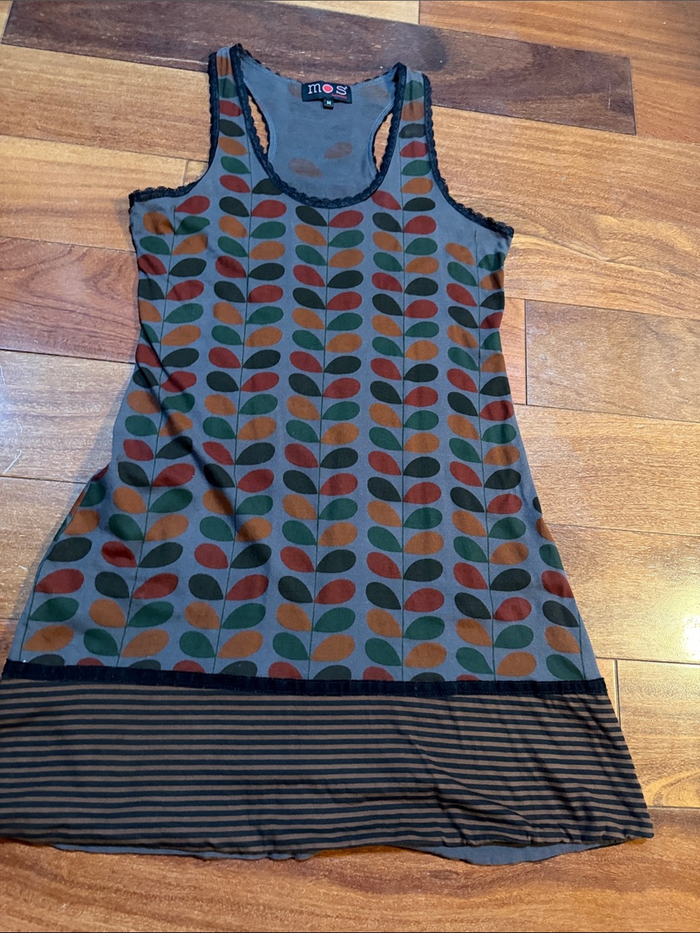 MOS Patterned Tank Dress in Olive with Rust & Forest Leaf Print